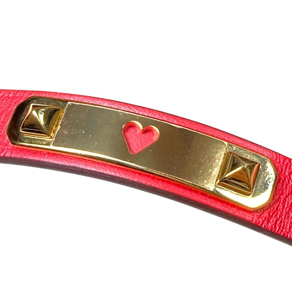 HERMES Hermes As de Coeur Heart Motif Leather Bracelet T2 Red Gold Color Women's - Picture 8 of 13